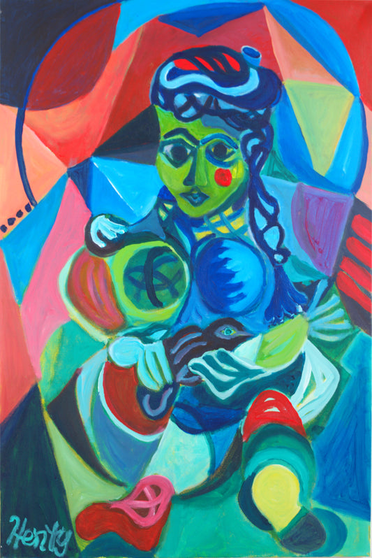 Girl with Wounded Bird, 24"x36", Acrylic on Canvas, 2025